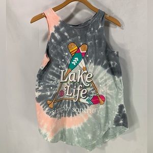 Tye-Dye Lake Life Graphic Grey Pink Tank Simply Southern Women’s‎ Size S